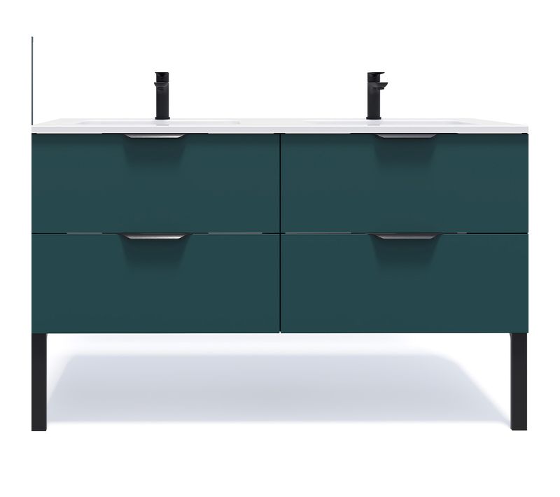 Meuble De Salle De Bain Double Vasque 140cm 4 Tiroirs Bleu - Soho