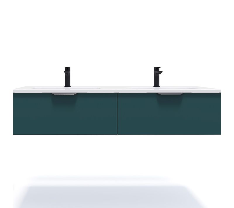 Meuble De Salle De Bain Double Vasque 140cm 2 Tiroirs Bleu - Soho