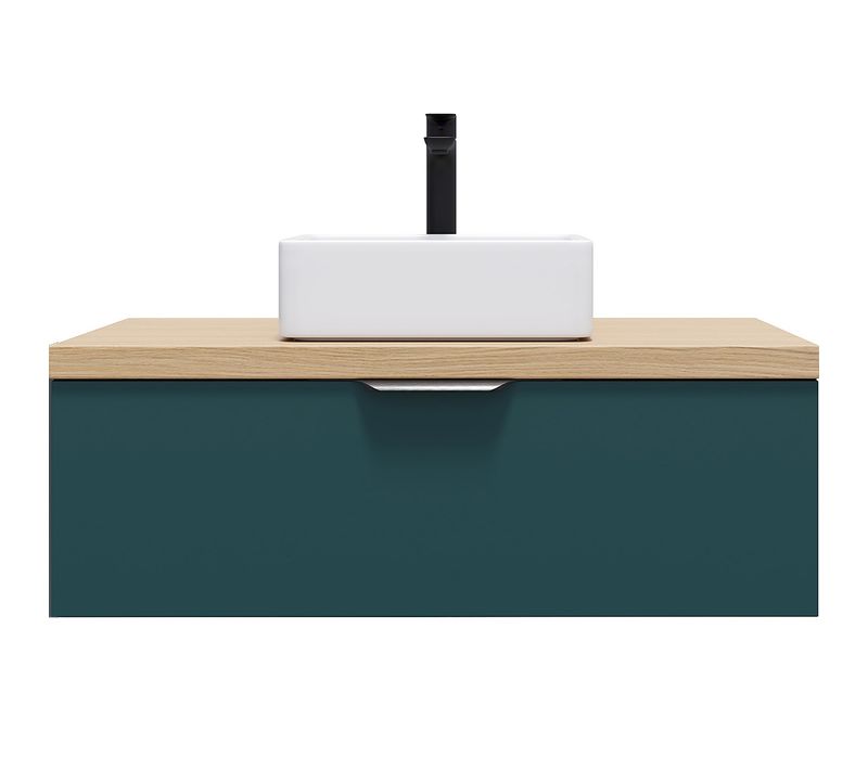 Meuble De Salle De Bain Vasque Posée 90cm 1 Tiroir Bleu - Soho