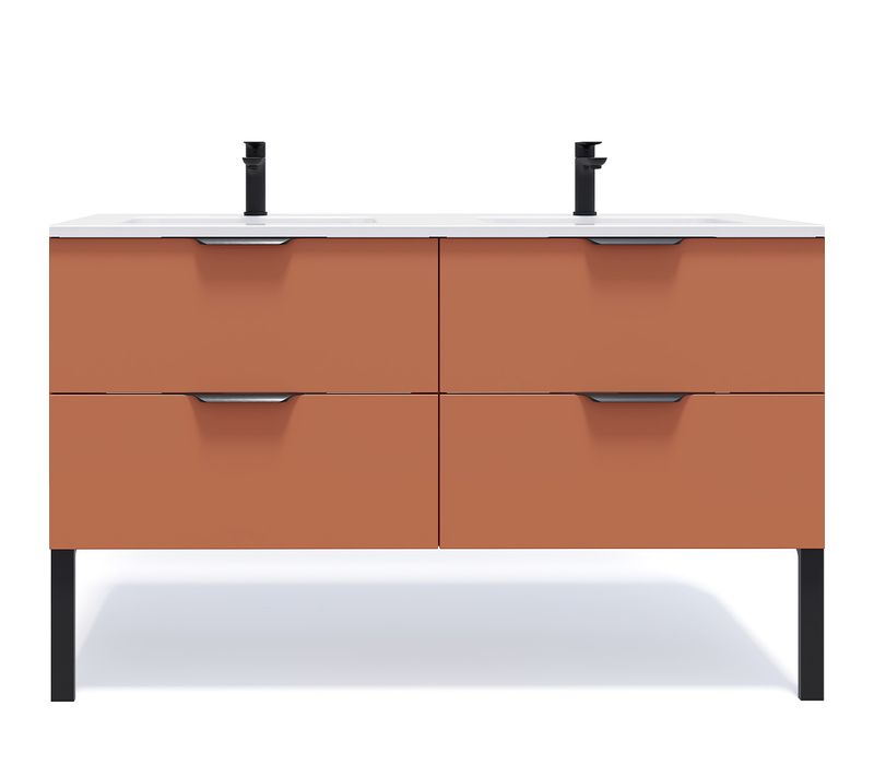 Meuble De Salle De Bain Double Vasque 140cm 4 Tiroirs Terracotta - Soho