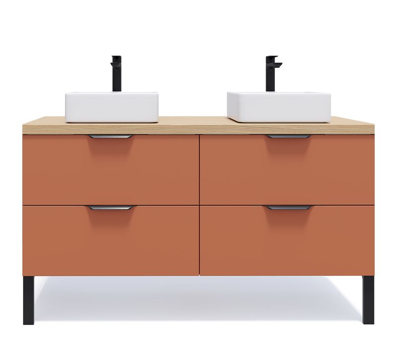 Meuble De Salle De Bain 2 Vasques Posées 140cm 4 Tiroirs Terracotta - Soho