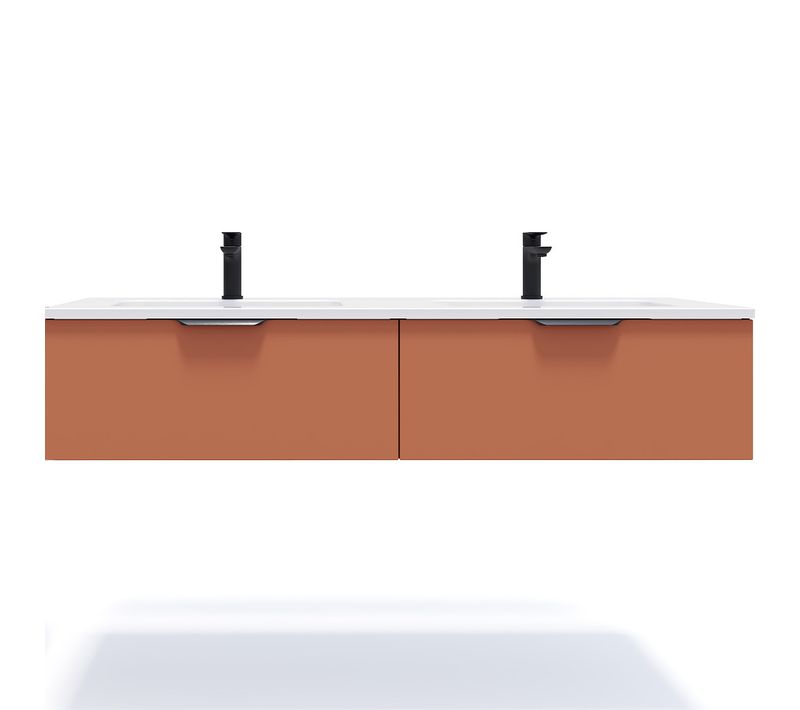 Meuble De Salle De Bain Double Vasque 140cm 2 Tiroirs Terracotta - Soho