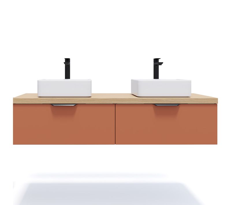 Meuble De Salle De Bain 2 Vasques Posées 140cm 2 Tiroirs Terracotta - Soho