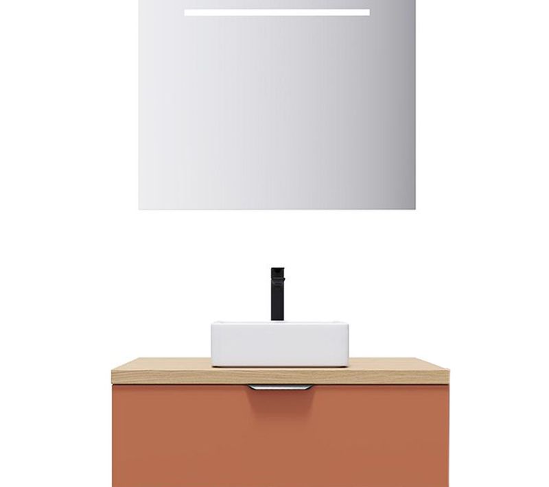 Meuble De Salle De Bain Vasque Posée 90cm 1 Tiroir Terracotta + Miroir - Soho