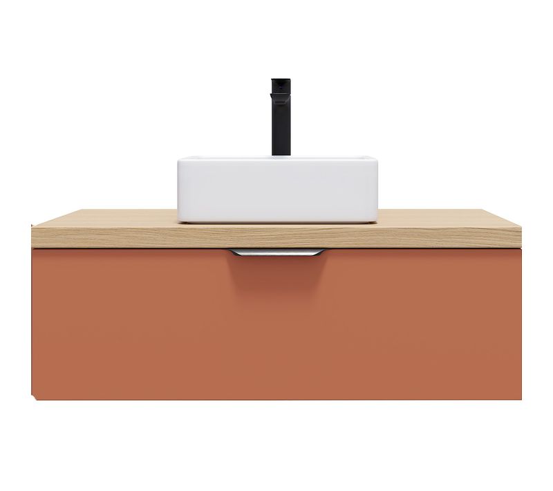Meuble De Salle De Bain Vasque Posée 90cm 1 Tiroir Terracotta - Soho