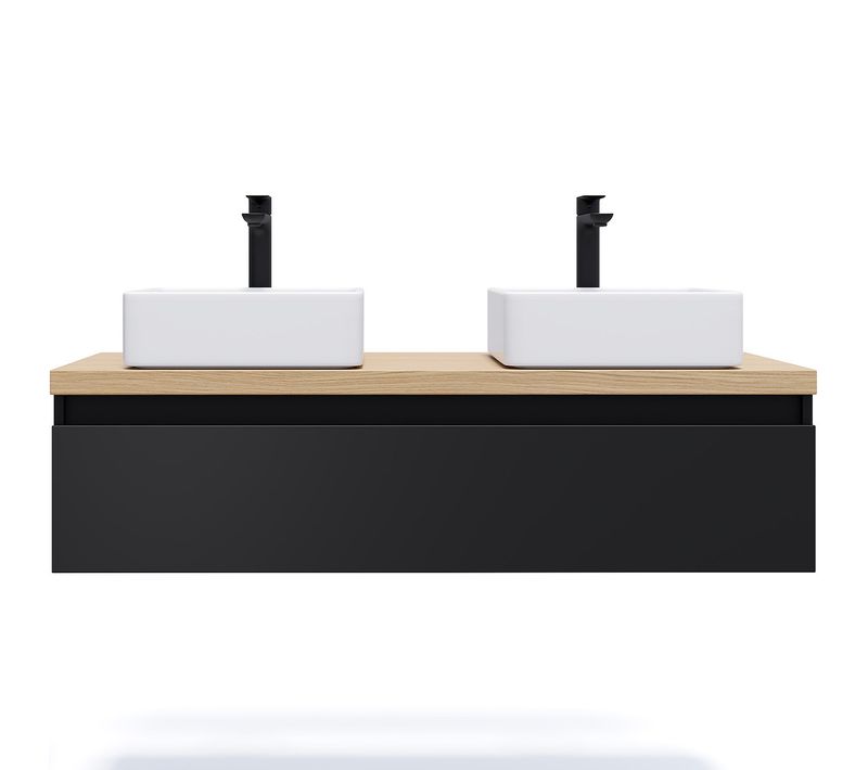 Meuble De Salle De Bain 2 Vasques Posées 120cm 1 Tiroir Noir - Hudson