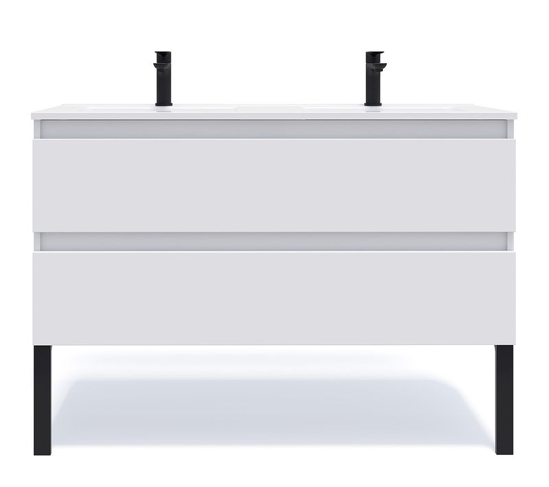 Meuble De Salle De Bain Double Vasque 120cm 2 Tiroirs Blanc - Hudson