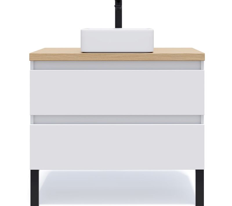 Meuble De Salle De Bain Vasque Posée 90cm 2 Tiroirs Blanc - Hudson