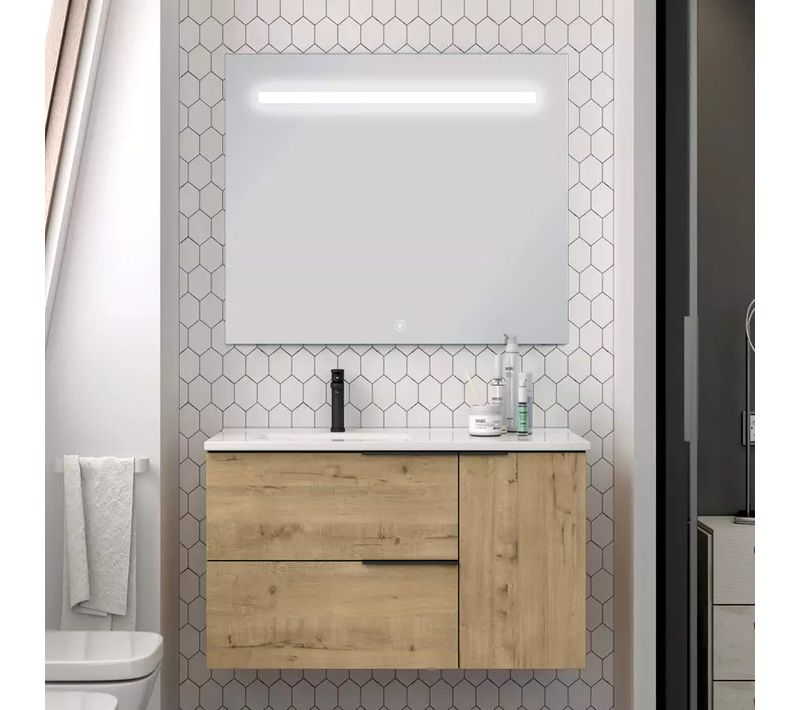 Meuble De Salle De Bain Vasque Déportée - King Et Miroir LED Stam - 80cm