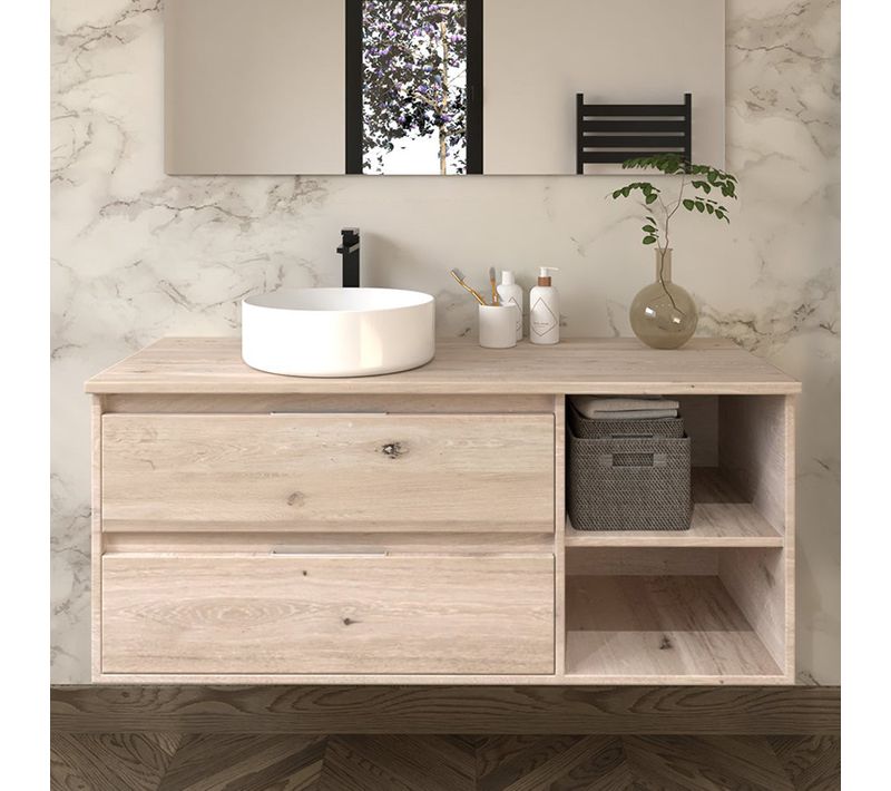 Meuble De Salle De Bain Olympe Avec Vasque à Poser Ronde Sans Miroir - Cambrian (chêne) - 120cm