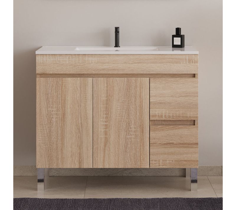 Meuble De Salle De Bain 100cm Simple Vasque Sans Miroir Avec Portes Et Tiroirs - Cambrian - Haro