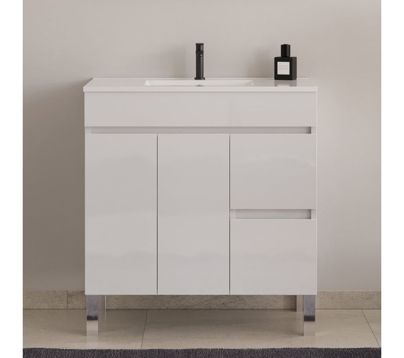 Meuble De Salle De Bain 70cm Simple Vasque Sans Miroir Avec Portes Et Tiroirs - Blanc - Haro