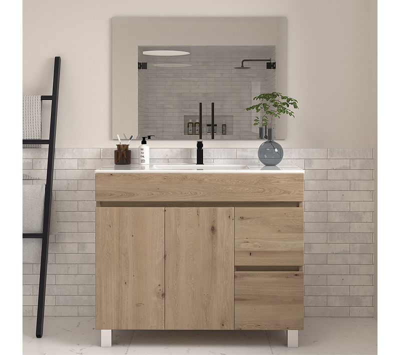 Meuble De Salle De Bain 100cm Simple Vasque Sur Pieds Avec Portes Et Tiroirs - Cambrian - Haro