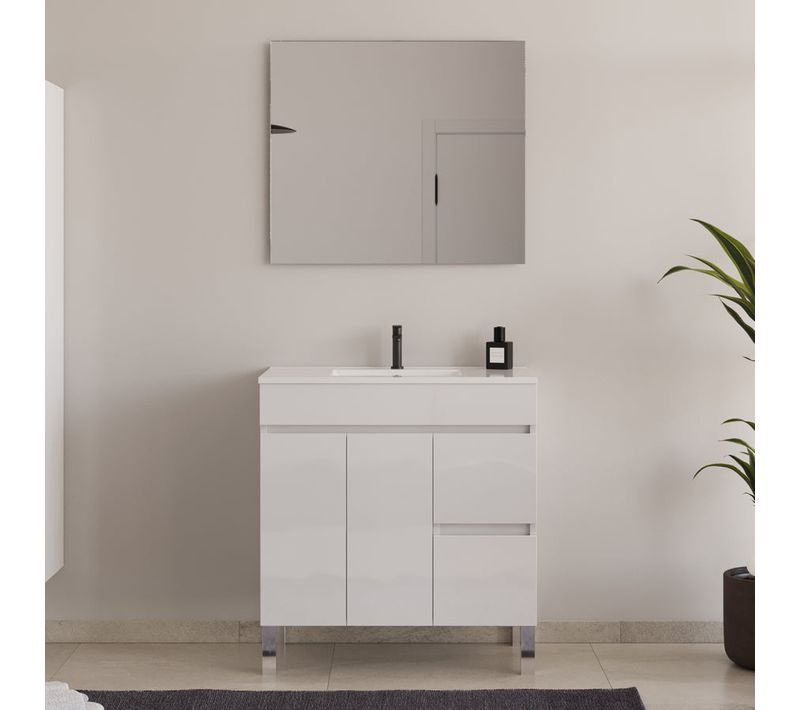 Meuble De Salle De Bain 70cm Simple Vasque Sur Pieds Avec Portes Et Tiroirs - Blanc - Haro