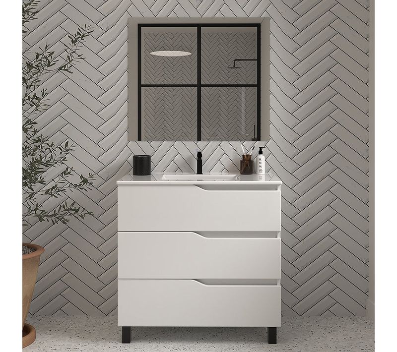 Meuble De Salle De Bain 60cm Simple Vasque - 3 Tiroirs - Blanc - Mata