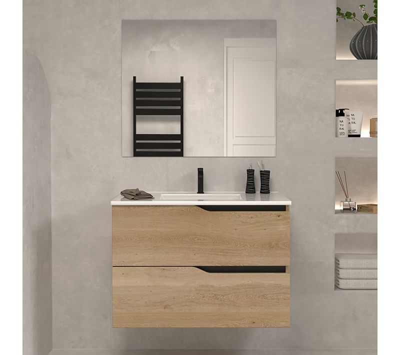 Meuble De Salle De Bain 60cm Simple Vasque - 2 Tiroirs - Madera Miel (bois Clair) - Luna