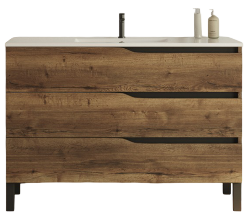 Meuble De Salle De Bain 120cm Simple Vasque - 3 Tiroirs - Tabaco (bois Foncé) - Mata
