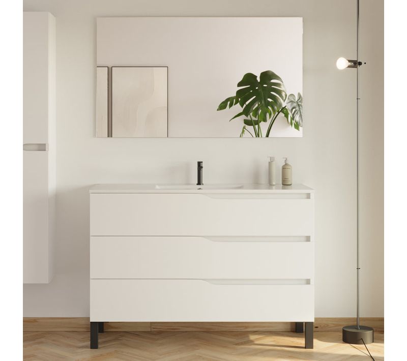 Meuble De Salle De Bain 120cm Simple Vasque - 3 Tiroirs - Blanc - Mata