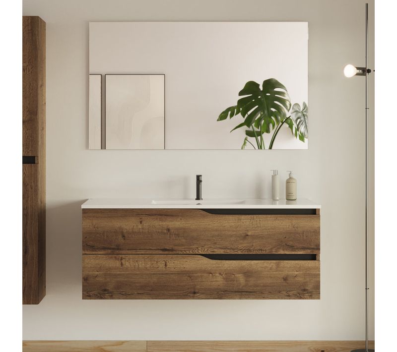 Meuble De Salle De Bain 120cm Simple Vasque - 2 Tiroirs - Tabaco (bois Foncé) - Luna