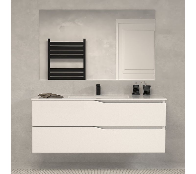 Meuble De Salle De Bain 120cm Simple Vasque - 2 Tiroirs - Blanc - Luna