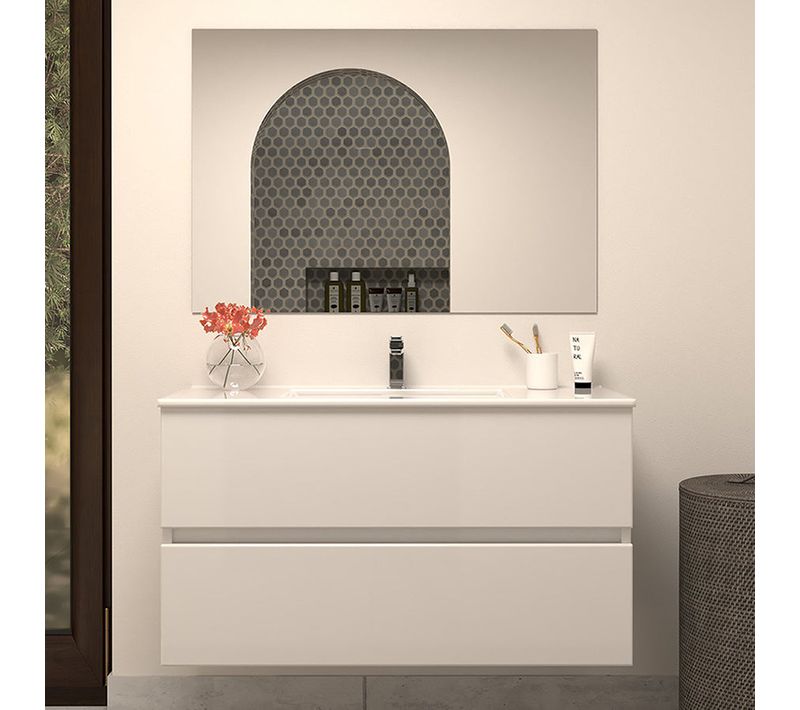 Meuble De Salle De Bain 100cm Simple Vasque - 2 Tiroirs - Blanc - Ida