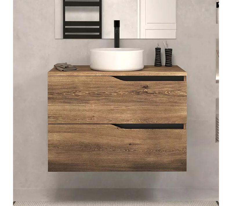Meuble De Salle De Bain 60 Avec Plateau Et Cuve - Sans Miroir - Tabaco (bois Foncé) - Luna