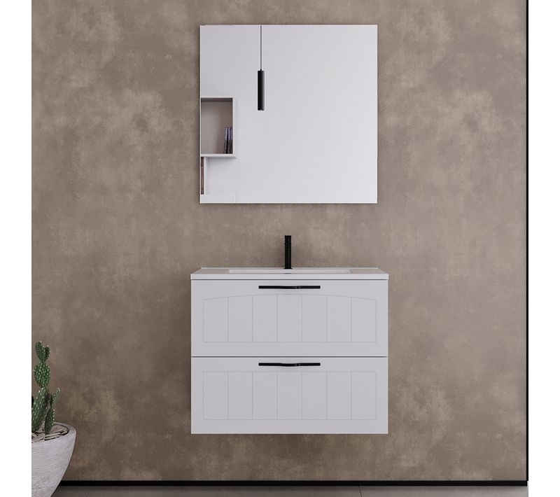 Meuble De Salle De Bain 60cm Simple Vasque - 2 Tiroirs - Blanc - Pia