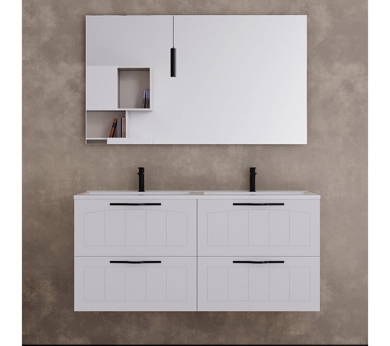 Meuble De Salle De Bain 120cm Double Vasque - 4 Tiroirs - Blanc - Pia