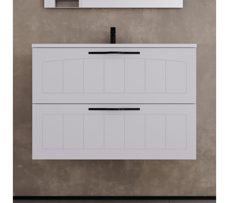 Meuble De Salle De Bain 80cm Simple Vasque - 2 Tiroirs - Sans Miroir - Blanc - Pia