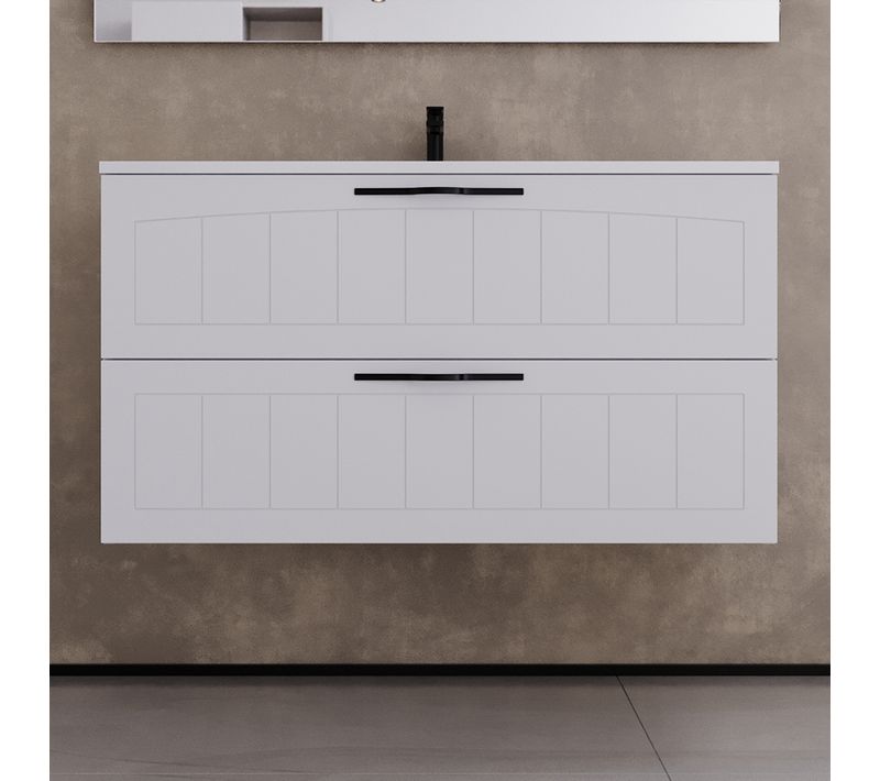 Meuble De Salle De Bain 100cm Simple Vasque - 2 Tiroirs - Sans Miroir - Blanc - Pia