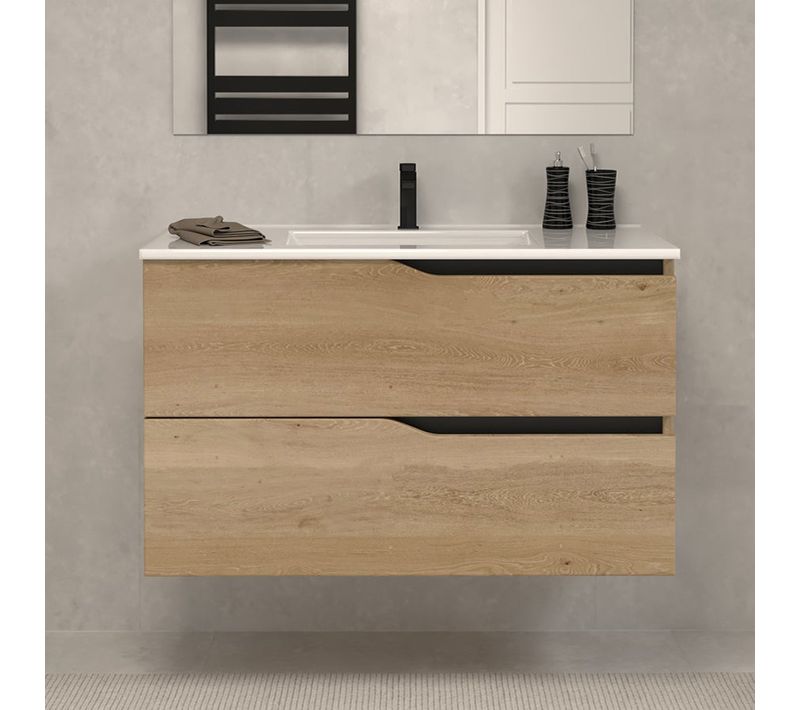 Meuble De Salle De Bain 70cm Simple Vasque - 2 Tiroirs - Sans Miroir - Madera Miel