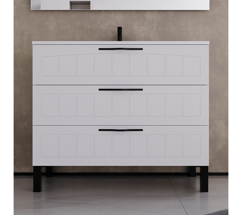Meuble De Salle De Bain 90cm Simple Vasque - 3 Tiroirs - Sans Miroir - Blanc - Cala