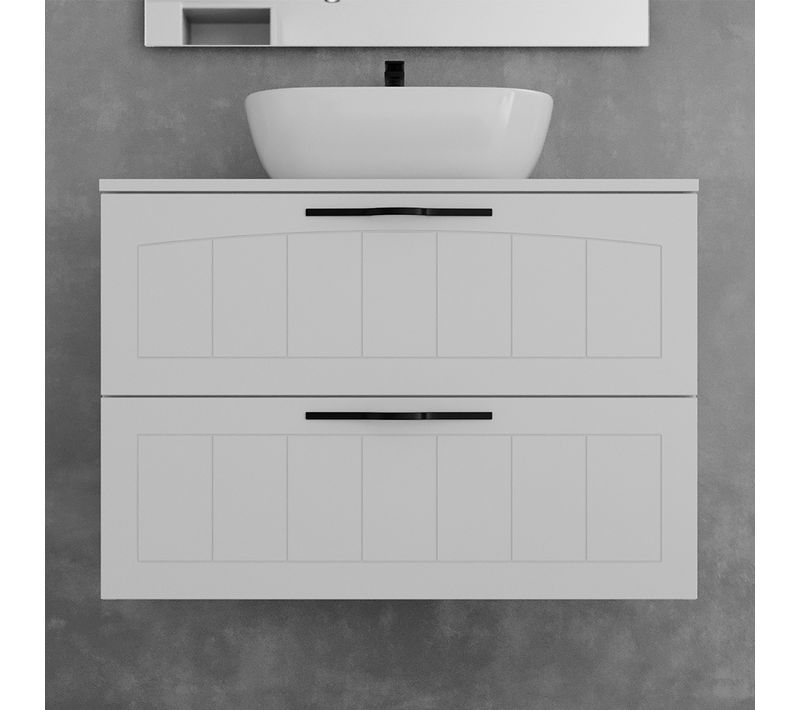 Meuble De Salle De Bain 70cm Avec Vasque à Poser Ovale - 2 Tiroirs - Sans Miroir - Blanc