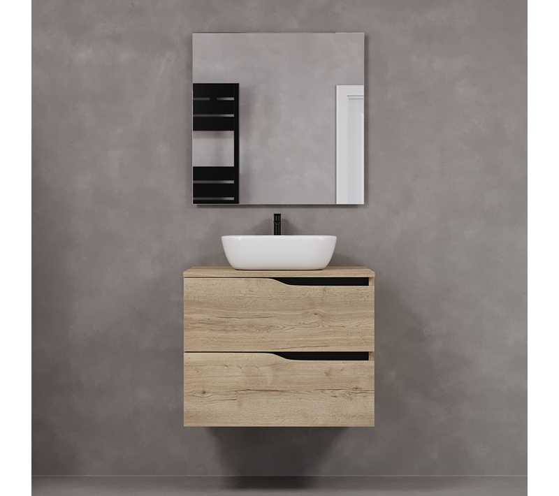 Meuble De Salle De Bain 70cm Avec Plateau Et Cuve - 2 Tiroirs - Chêne Clair - Luna