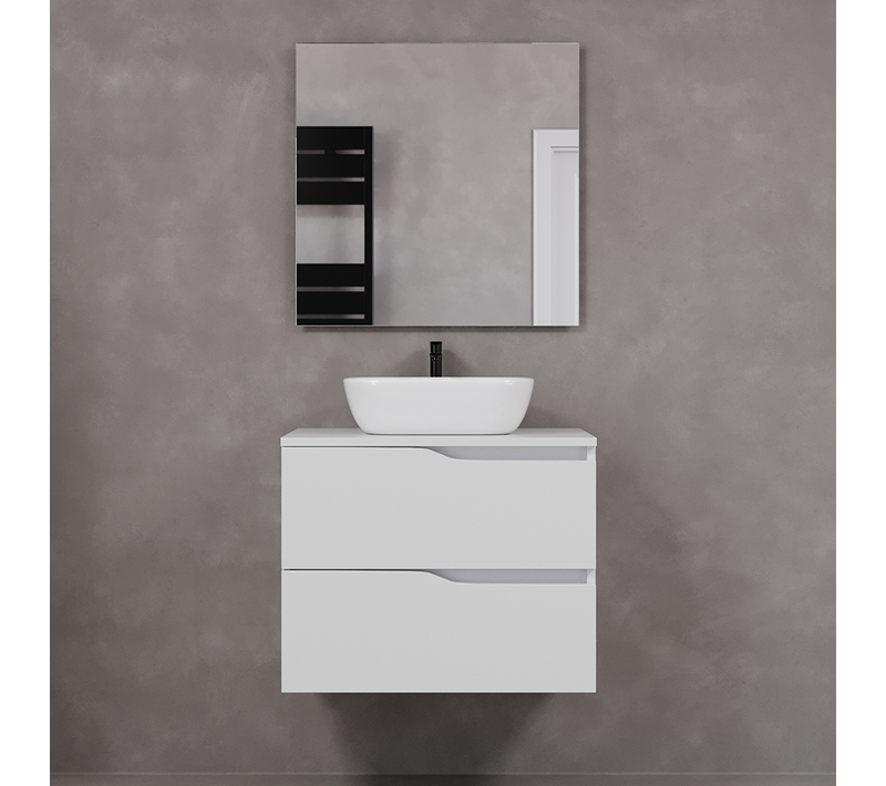 Meuble De Salle De Bain 60cm Avec Plateau Et Cuve - 2 Tiroirs - Blanc - Luna