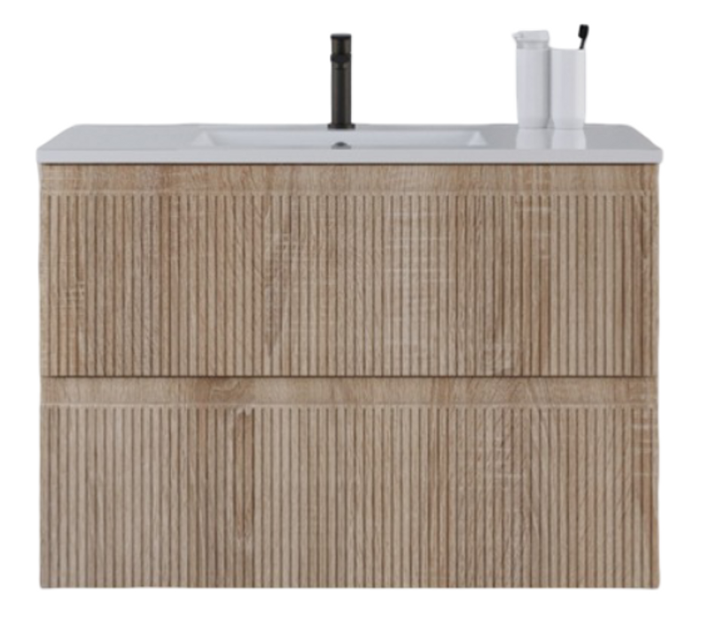 Meuble De Salle De Bain 70cm Avec Plan Simple Vasque - 2 Tiroirs - Cambrian (chêne Clair) - Ribera