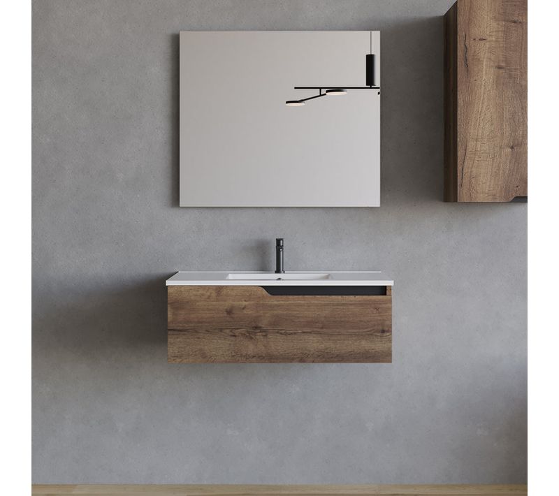 Meuble De Salle De Bain 80cm Avec Plan Simple Vasque - 1 Tiroir - Tabaco (bois Foncé) - Cadix