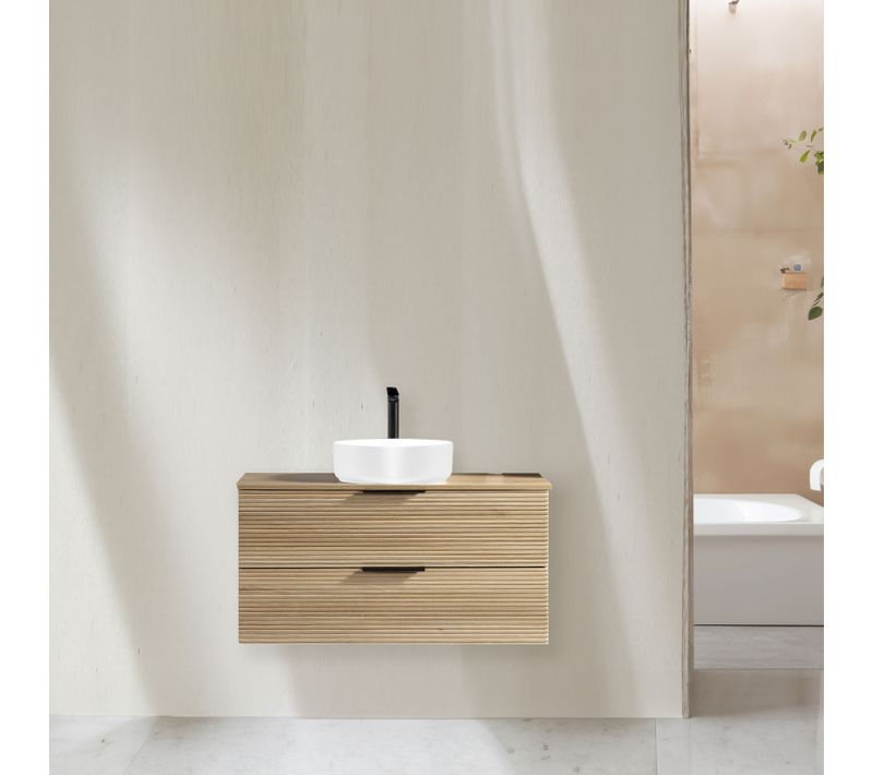 Meuble 100 Cm Chêne Clair Avec Vasque à Poser Blanc Mat Aqualinea-jindoli