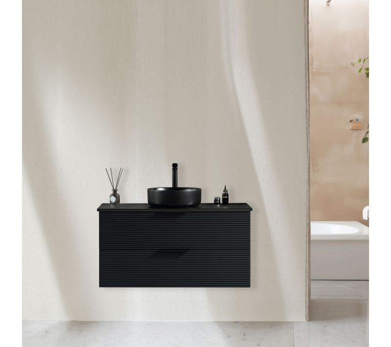 Meuble Avec Vasque à Poser 100 Cm Noir Aqualinea