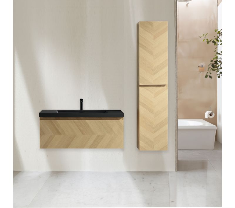 Ensemble Salle De Bain 100 Cm Chevron Aspect Chêne Aquapunto