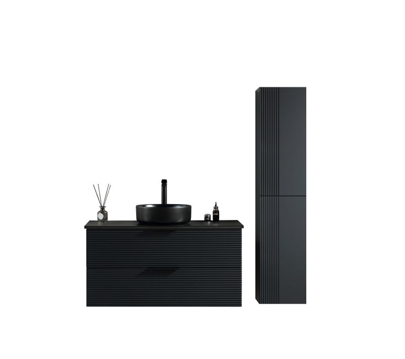 Ensemble Salle De Bain 100 Cm Noir Vasque à Poser Noir Aqualinea-jindoli