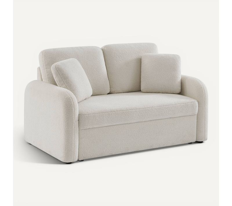 Canapé 2 Places Cosy Rond. Tissu Bouclettes Crème. Milano. L 150 X P 85 X H 85cm