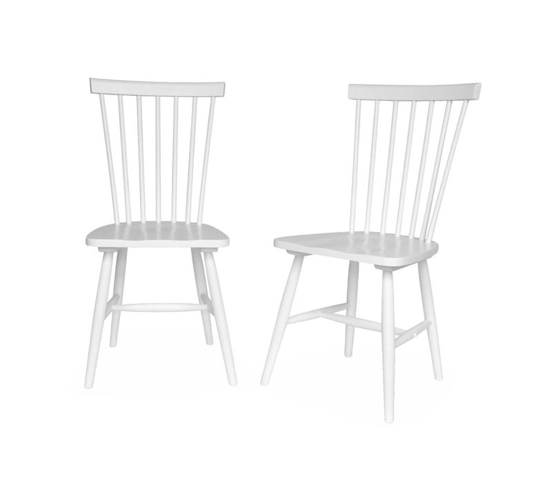 Lot De 2 Chaises Blanches à Barreaux En Bois D'hévéa. Romie. L 50.8 X P 44.2 X H 90cm.