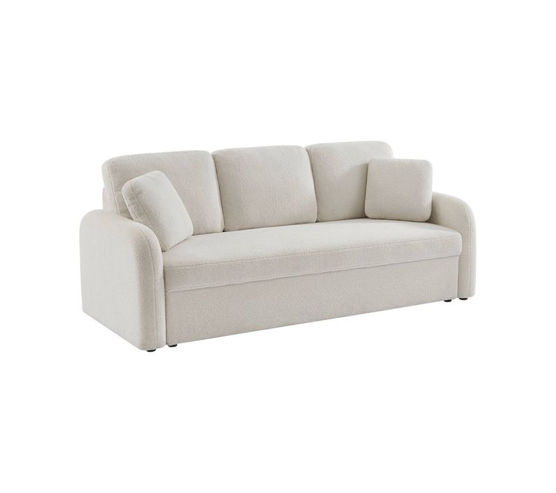 Canapé 3 Places Cosy Rond. Tissu Bouclettes Crème. Milano. L 210 X P 85 X H 85cm