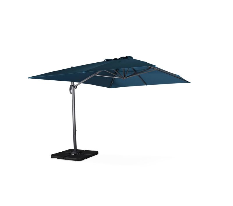 Parasol Déporté Rectangulaire Bleu Canard 3x4m + Dalles à Lester 50x50cm
