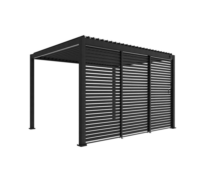 Pergola Bioclimatique Triomphe 3x4 + 3 Persiennes 130cm Pour Le Côté De 4m. Panneau Brise Vue. L