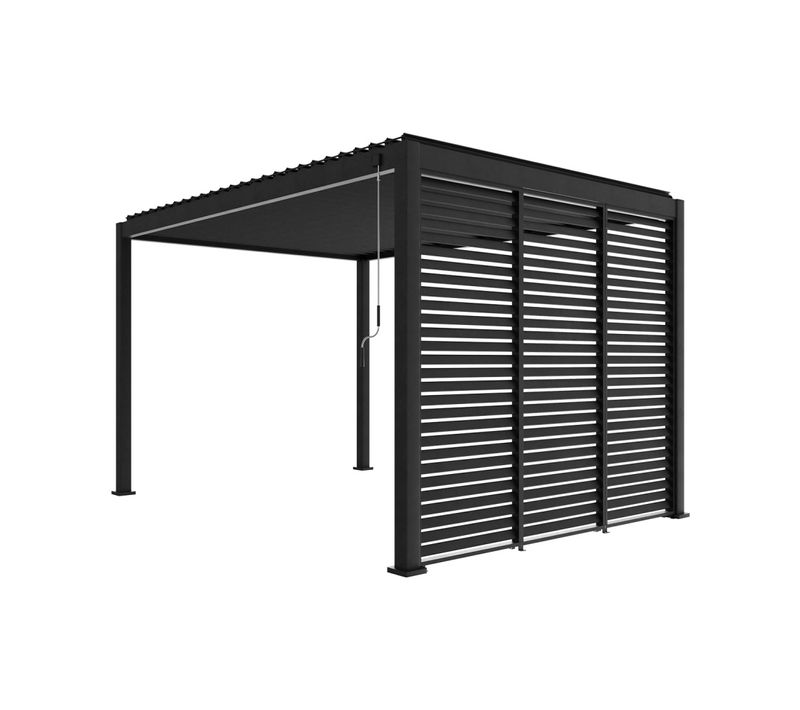 Pergola Bioclimatique Triomphe 3x4 + 3 Persiennes 100cm Pour Le Côté De 3m. Panneau Brise Vue. L