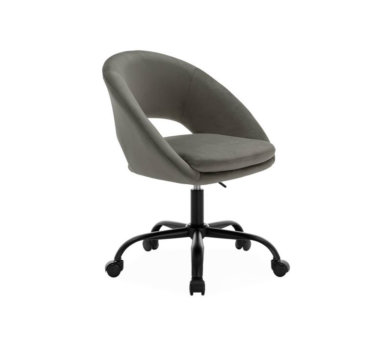 Chaise De Bureau Ronde à Roulettes En Velours Gris. Pam. L 59 X P 60 X H 79 / 89cm