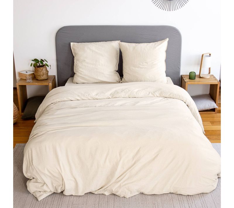 Parure De Lit En Microfibre Lavée. Sable. 260 X 240cm Pour Lit 2 Places Avec 1 Housse De Couette Et