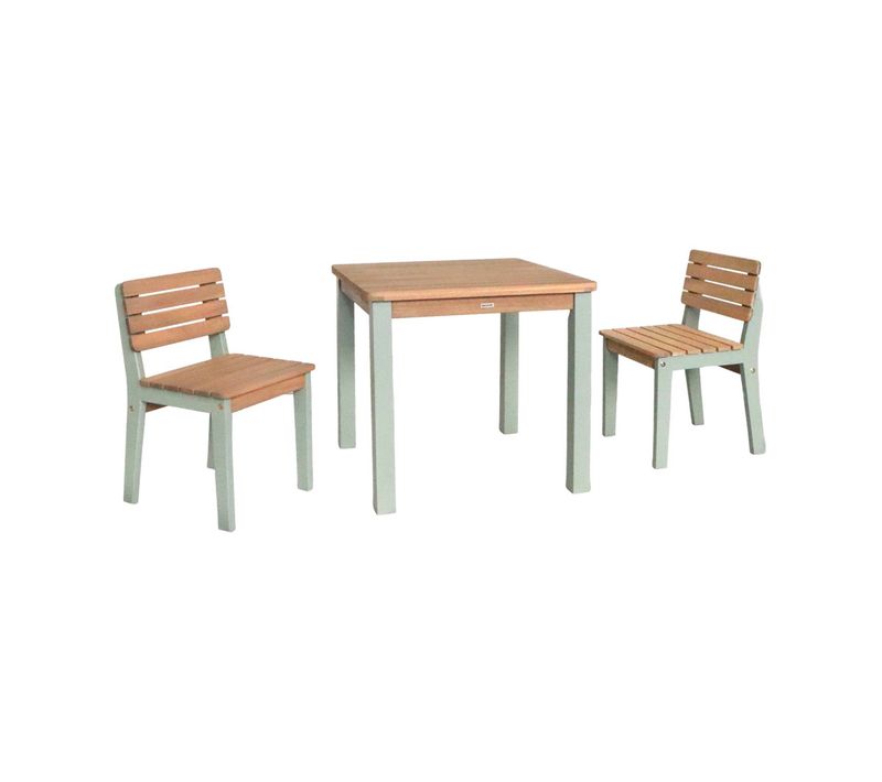 Table De Jardin Enfant Intérieur/extérieur Bois D'acacia + 2 Assises Vert De Gris